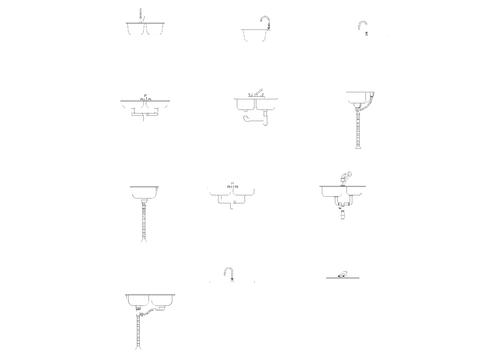  厨房用品 厨具 洗菜池立面cad图库 