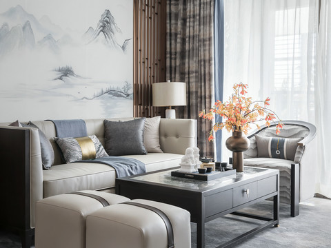  新中式客餐厅cad施工图 