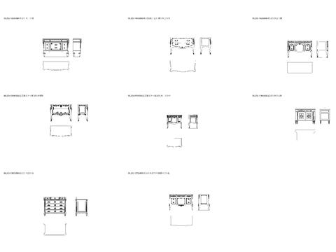  欧式红木斗柜平立侧面cad图库 