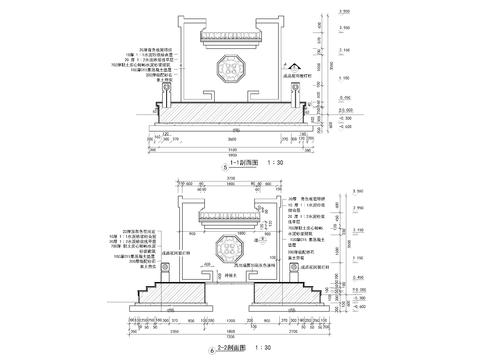  景墙盆景立面图cad大样图 