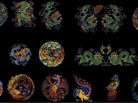  龙凤鹤彩色CAD图 