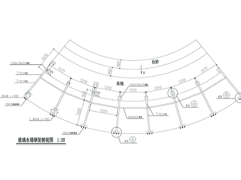  玻璃水幕剖面及节点大样 
