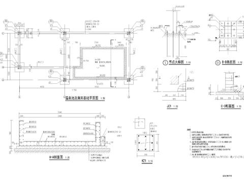  温泉池廊架cad节点图 