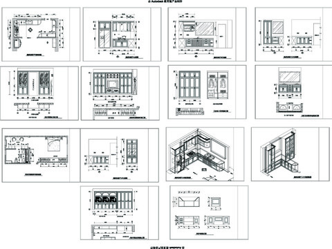  别墅整体橱柜衣柜书柜CAD施工图 