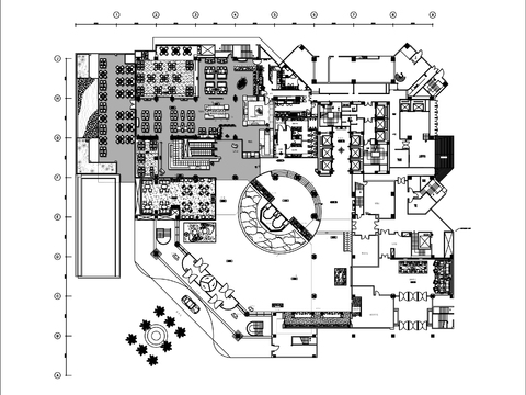  星级度假酒店全日餐厅cad平面图 