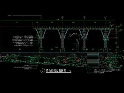  新中式木廊架CAD节点大样 