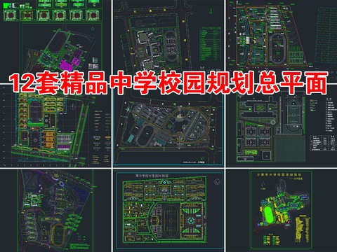  12套中學(xué)校園規(guī)劃cad平面圖 