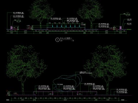  现代小区入口水景及雕塑详图cad大样图 