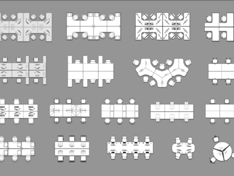  办公空间 办公桌 员工桌椅模块cad图库 
