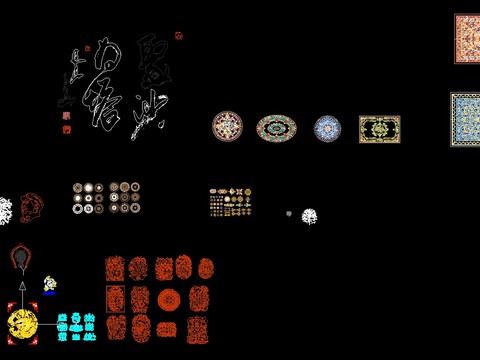  复杂图案花纹地毯cad图库 