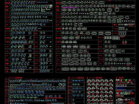  平面家具模块带尺寸cad图库 