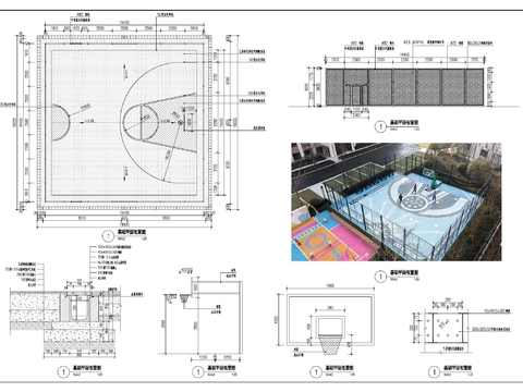  半场篮球场cad大样图 