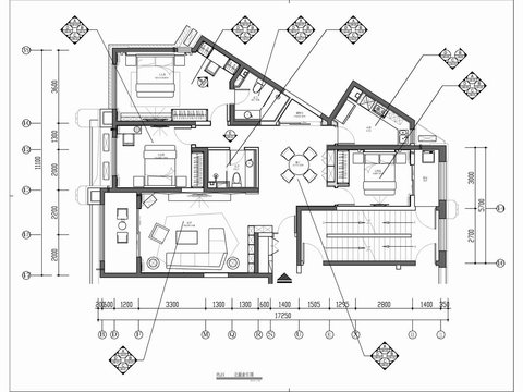  140㎡ 三居室家裝cad施工圖 