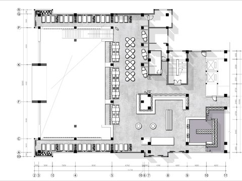  600㎡自助餐厅cad平面图 