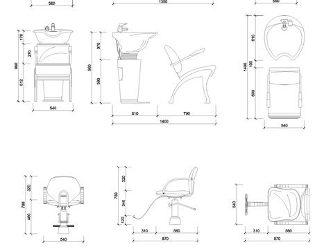 理发店设备cad图库 