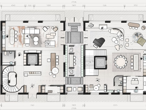  345平米两套打通大平层cad平面图 