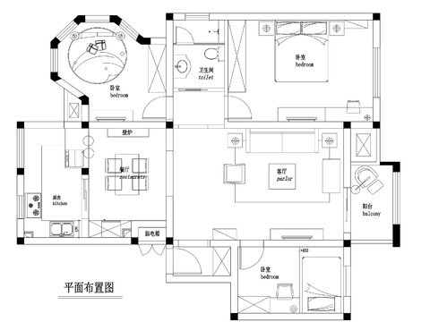  三居室私人住宅装修施工图CAD图纸 