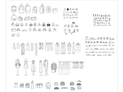  行李箱衣帽鞋装饰物CAD图库 