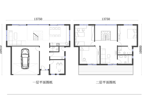 276m²两层独栋别墅cad平面图 