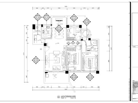  中式風(fēng)格平層cad施工圖 