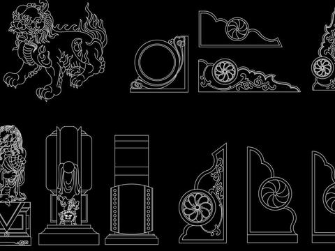  新中式雕花构件cad图库 