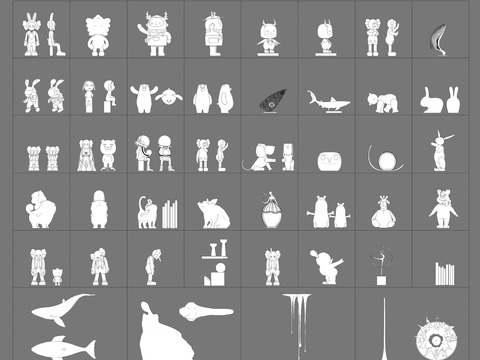  最新潮流手办公仔卡通雕塑摆件合集cad图库 