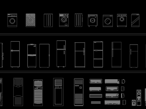  冰箱洗衣机钢琴乐器cad立面图库 