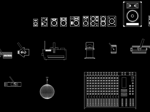  KTV舞台设备音箱话筒cad图库 