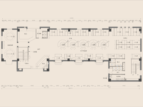  350㎡现代餐厅cad平面图 