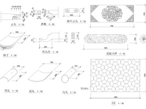  牌坊构件大样图 
