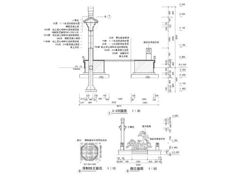  景墙盆景立面图cad大样图 