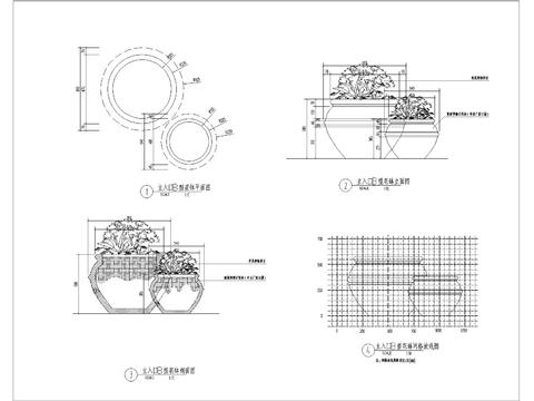  主入口B型花钵详图cad大样图 