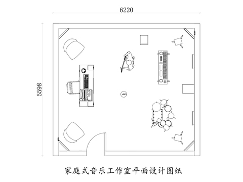  家庭式音乐工作室cad平面图 