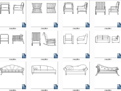  沙发cad立面图库 