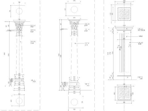  欧式立柱剖面 柱子大样CAD施工图 