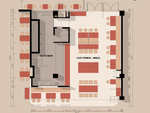  100平米越南粉 快餐厅cad平面图 