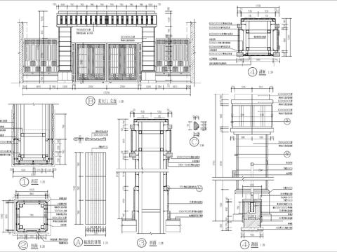  小區(qū)入口大門 門樓cad施工圖 