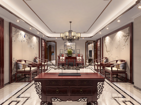  金色港湾新中式客餐厅卧室CAD施工图 