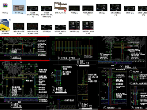  高低廊架设计cad施工图 
