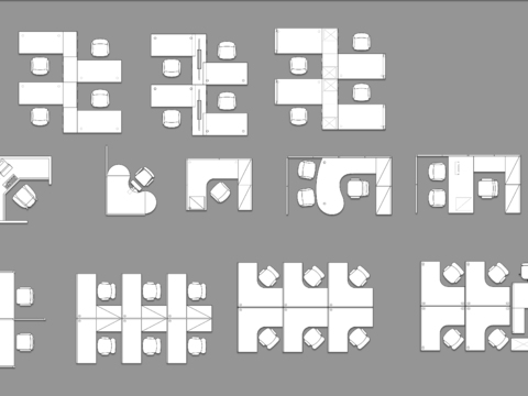  开放办公区 卡位办公桌cad图库 