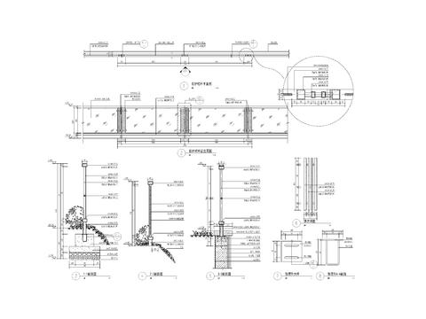  景观防护栏杆  玻璃栏杆cad大样图 