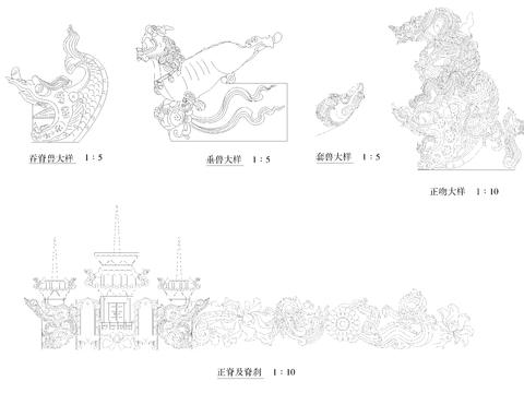  古建用吞脊兽垂兽套兽正吻正脊cad大样 