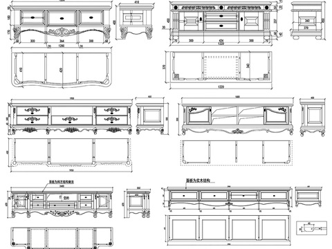  电视柜设计素材cad图库 