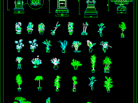  喷泉和经典盆景大样图 