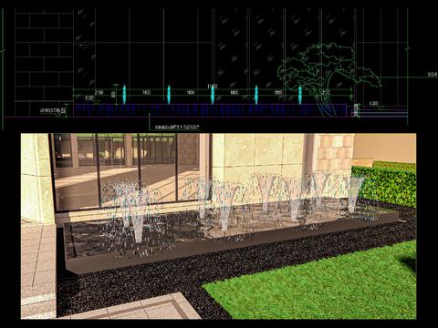  现代镜面涌泉跌水水景节点大样 