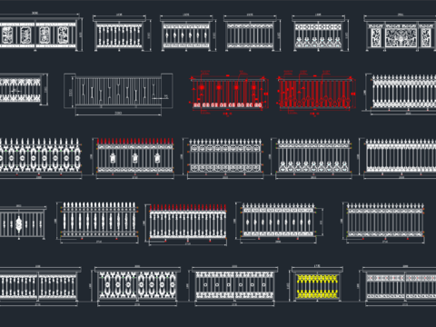  35款铁艺栏杆护栏CAD图库 