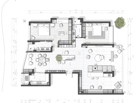  江景房195平cad施工圖 