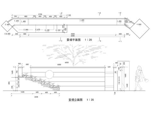  景墙立面剖面节点cad大样图 