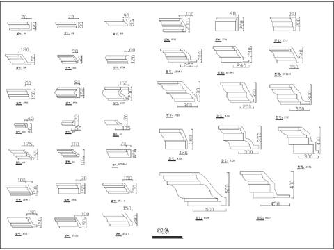  花瓶、线条、罗马柱造型、花式浮雕及雕塑造型大样图 