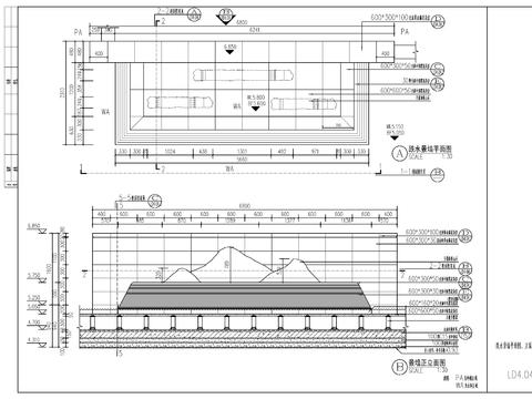  现代跌水景墙水景cad大样图 